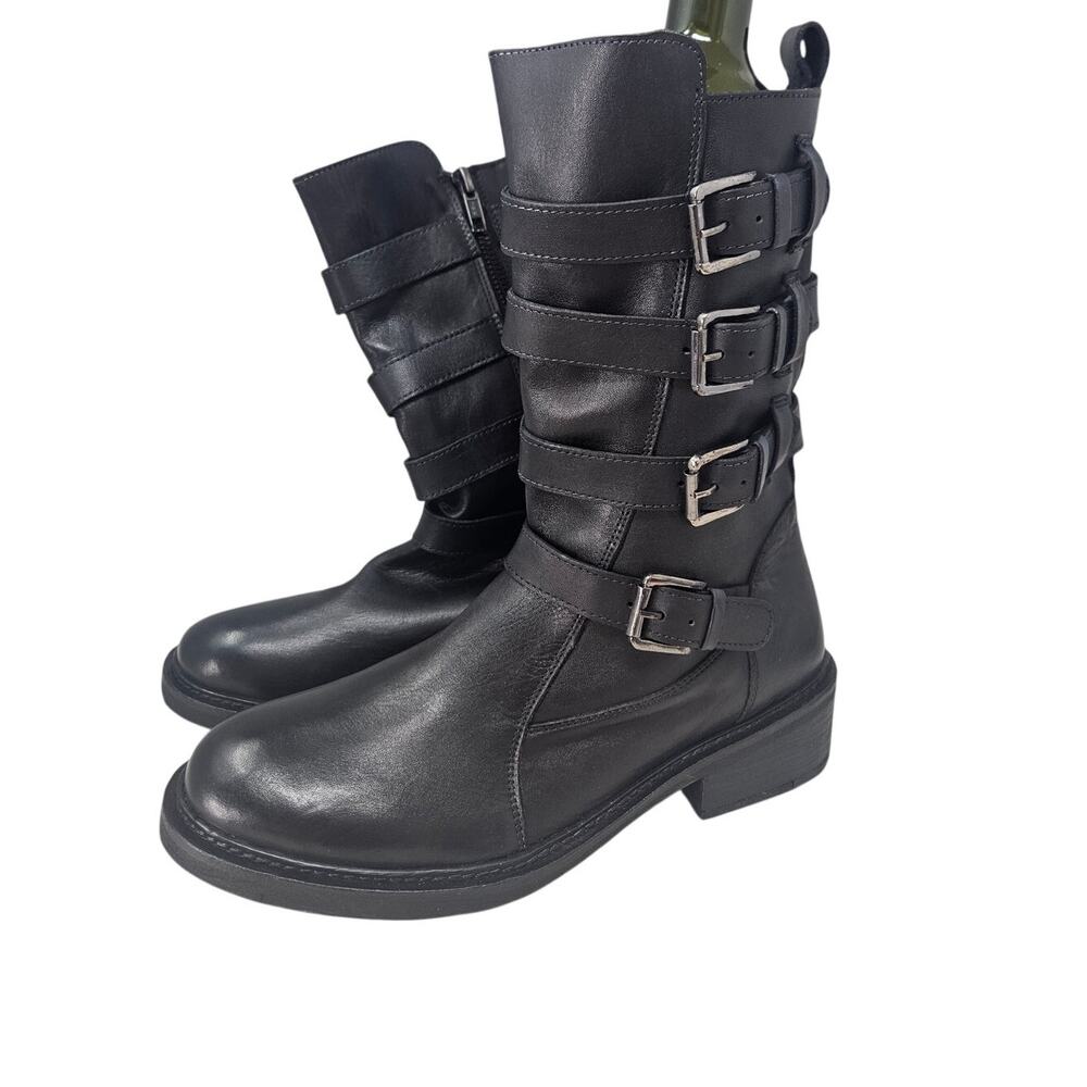 NEW Vintage Foundry 8.5 Ulan Black Leather Biker Moto Boot Goth Punk Grunge
